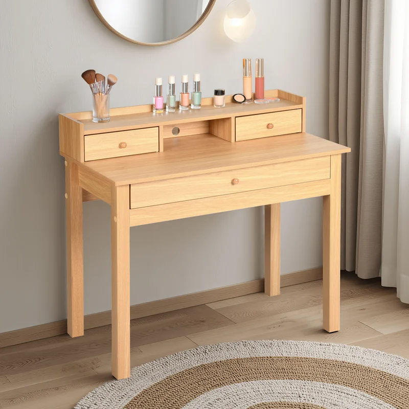 Bureau classique en bois, avec tiroirs et rangements DEVAKI LIGHT WOOD