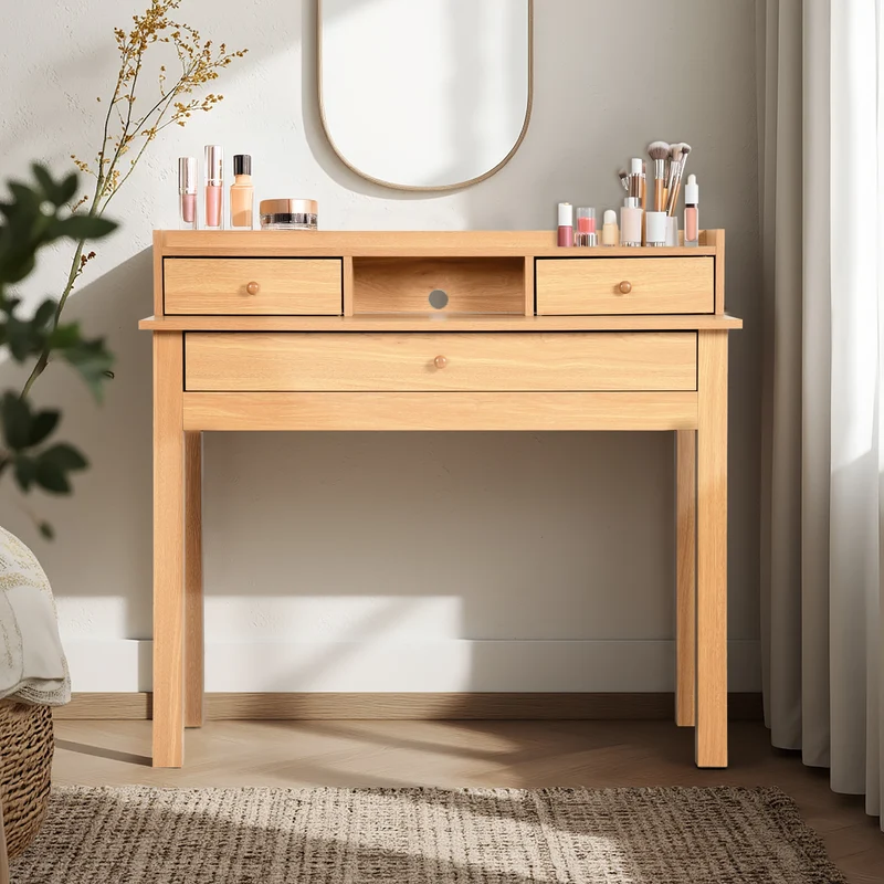 Bureau classique en bois, avec tiroirs et rangements DEVAKI LIGHT WOOD