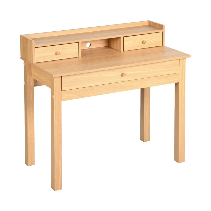 Bureau classique en bois, avec tiroirs et rangements DEVAKI LIGHT WOOD