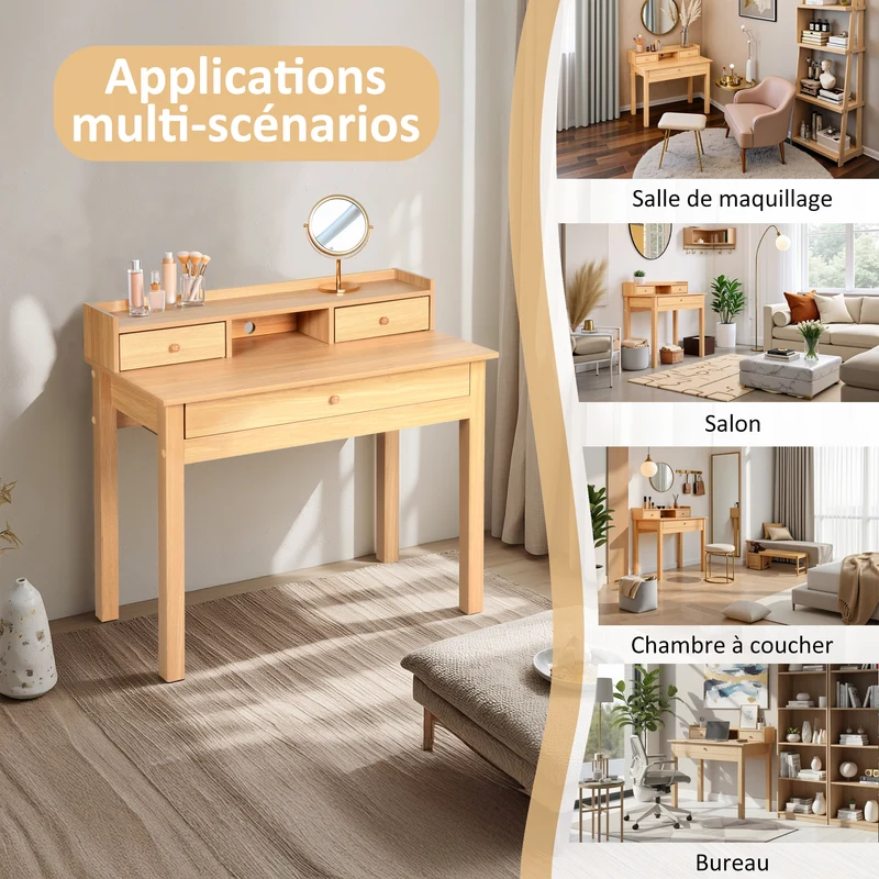 Bureau classique en bois, avec tiroirs et rangements DEVAKI LIGHT WOOD