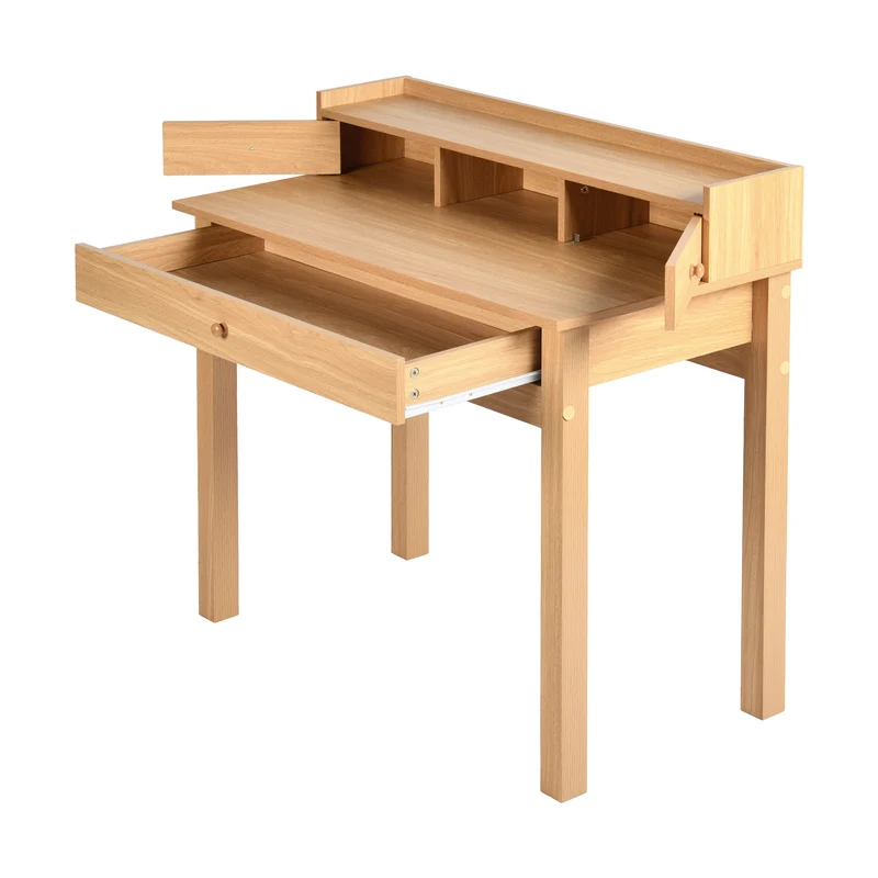 Bureau classique en bois, avec tiroirs et rangements DEVAKI LIGHT WOOD