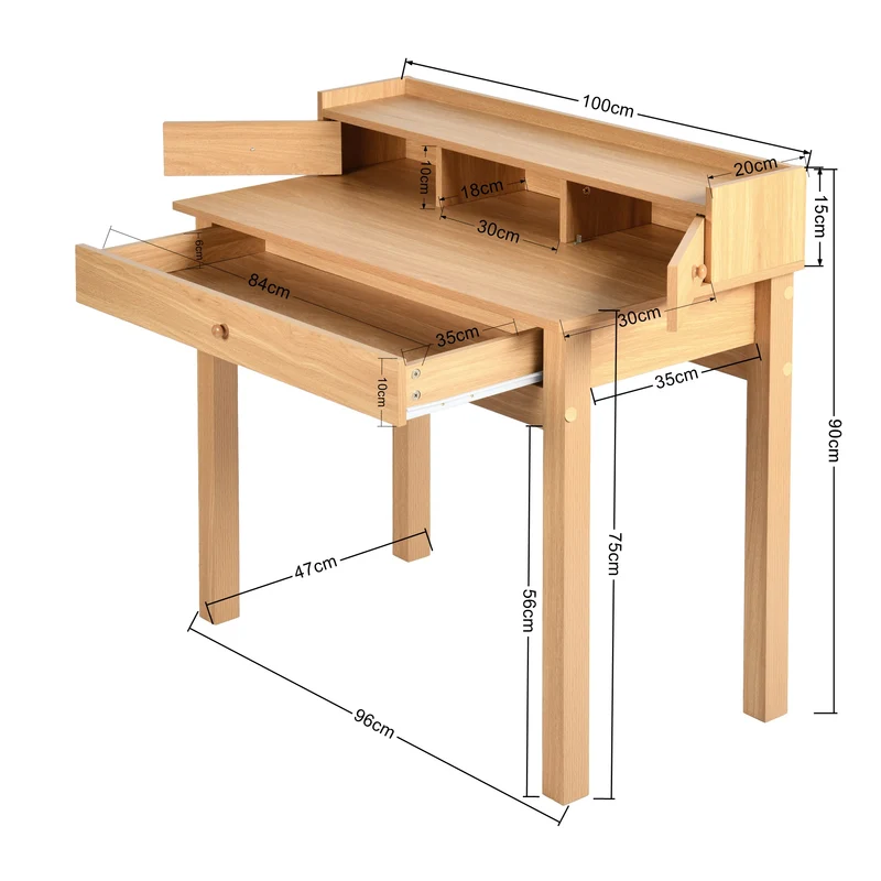 Bureau classique en bois, avec tiroirs et rangements DEVAKI LIGHT WOOD