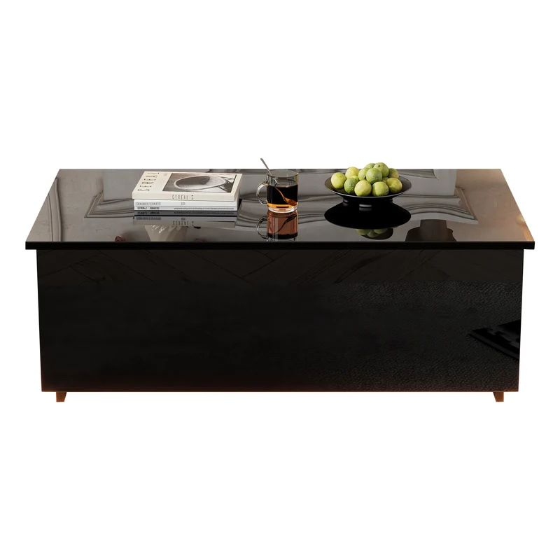 Table basse relevable noire brillante avec éclairage LED 100*50*35 cm OKRUITS BLACK