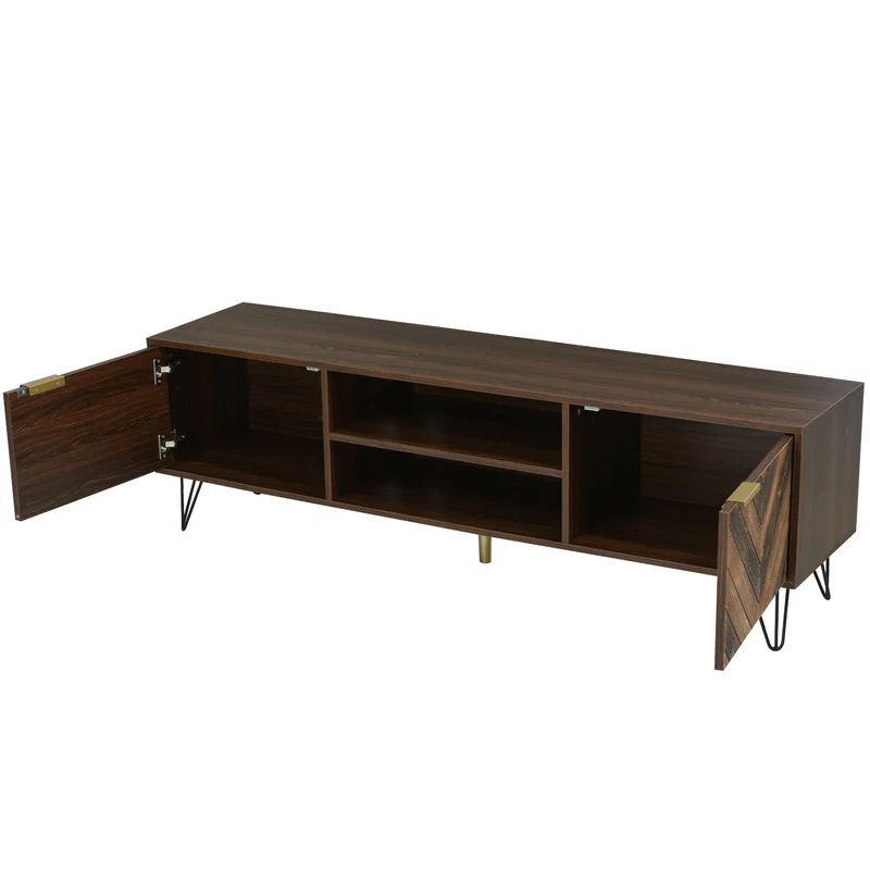 Meuble TV effet bois, 2 portes et 2 niches ouvertes, marron, 155x38x48cm BEILZA