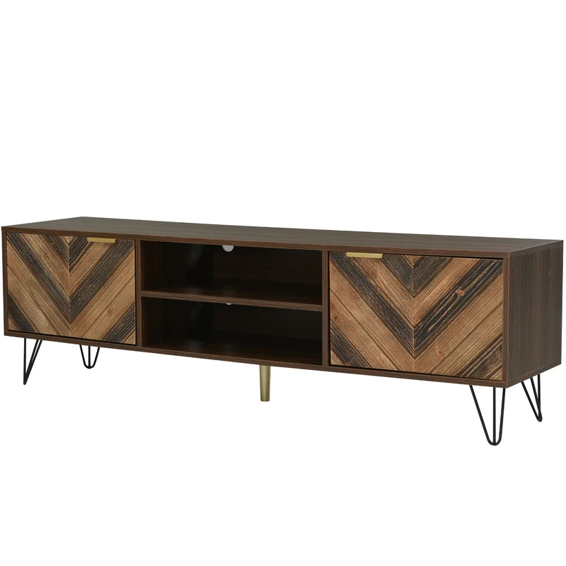 Meuble TV effet bois, 2 portes et 2 niches ouvertes, marron, 155x38x48cm BEILZA