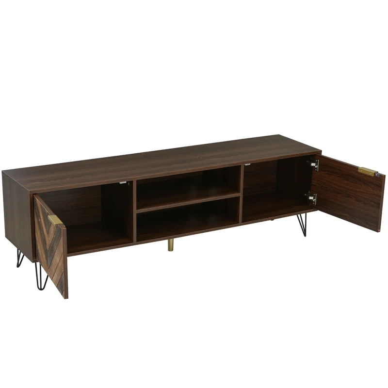 Meuble TV effet bois, 2 portes et 2 niches ouvertes, marron, 155x38x48cm BEILZA
