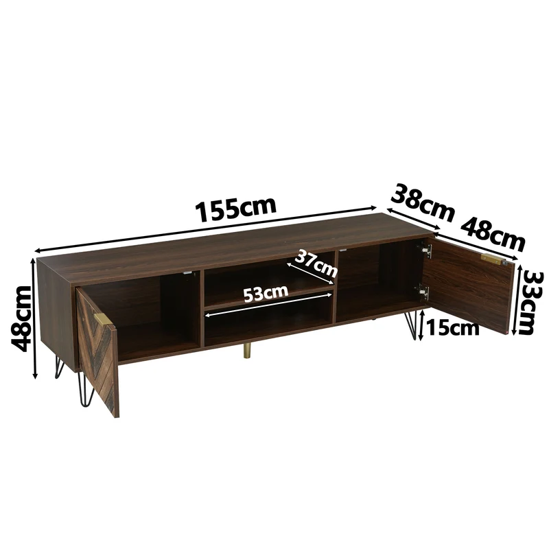 Meuble TV effet bois, 2 portes et 2 niches ouvertes, marron, 155x38x48cm BEILZA