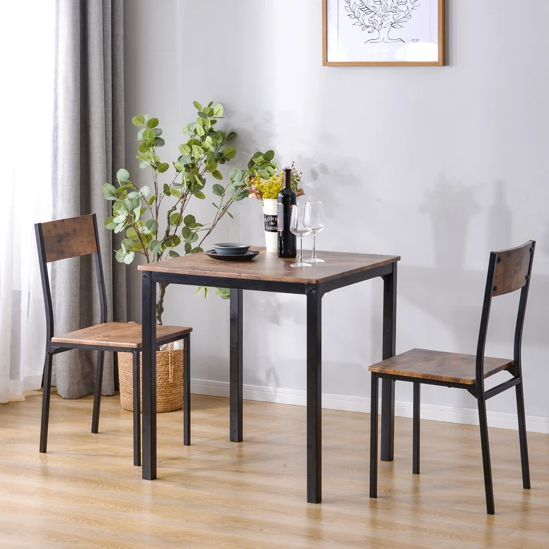 Ensemble table et 2 chaises de salle à manger style indus pour balcon ou salle à manger ou salon marron vintage FILZAIR