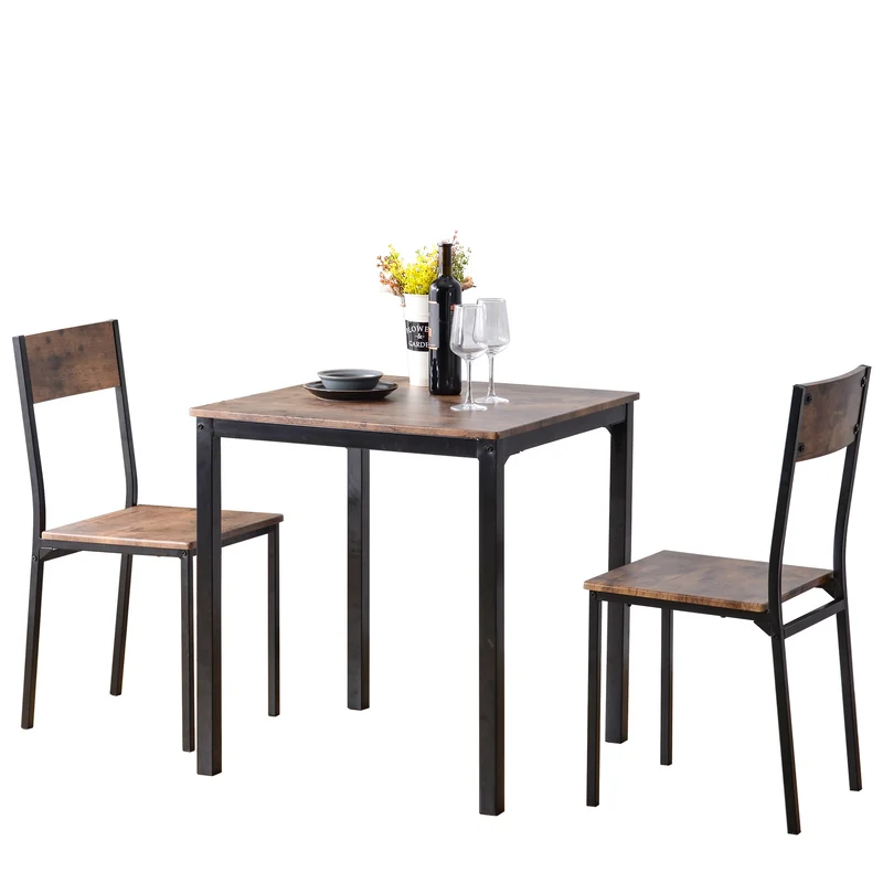 Ensemble table et 2 chaises de salle à manger style indus pour balcon ou salle à manger ou salon marron vintage FILZAIR