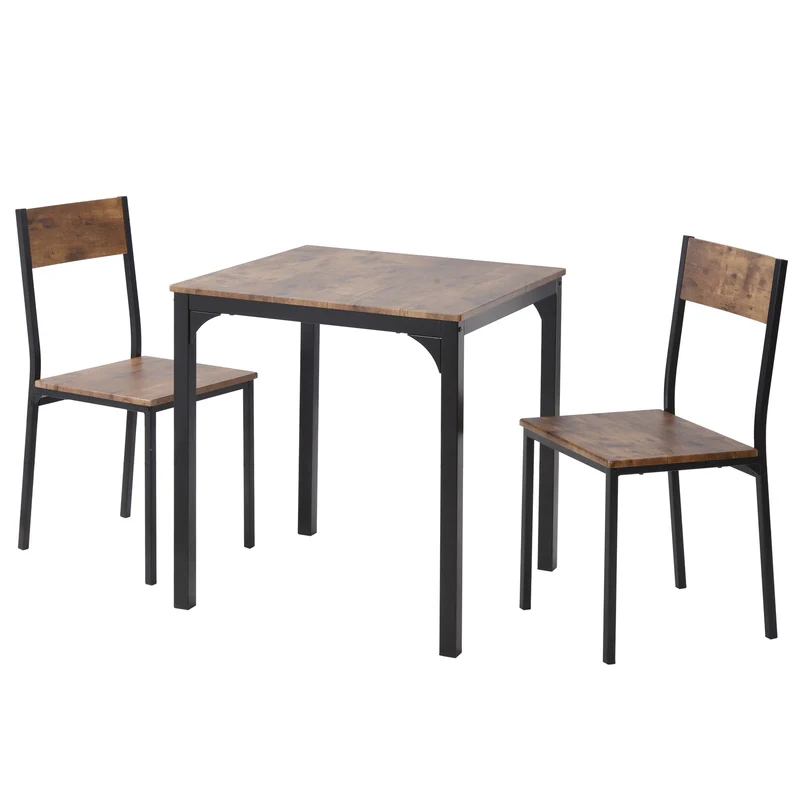 Ensemble table et 2 chaises de salle à manger style indus pour balcon ou salle à manger ou salon marron vintage FILZAIR