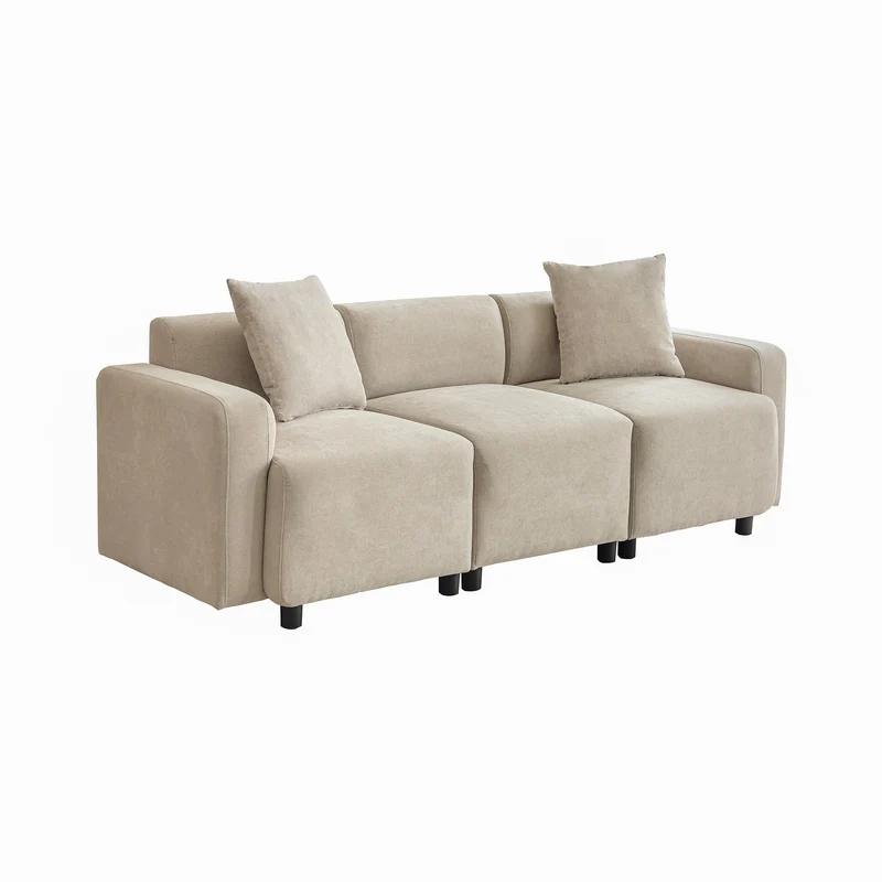 Canapé moderne rembourrés tissu chenille beige 3 places avec coussins SHIDADS BEIGE 3 SEATS