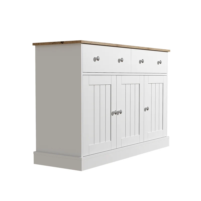 Buffet blanc texture gravée avec espace de rangement IKTEK
