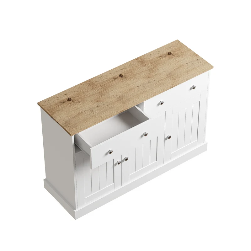 Buffet blanc texture gravée avec espace de rangement IKTEK