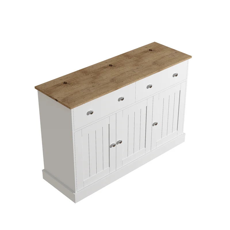 Buffet blanc texture gravée avec espace de rangement IKTEK