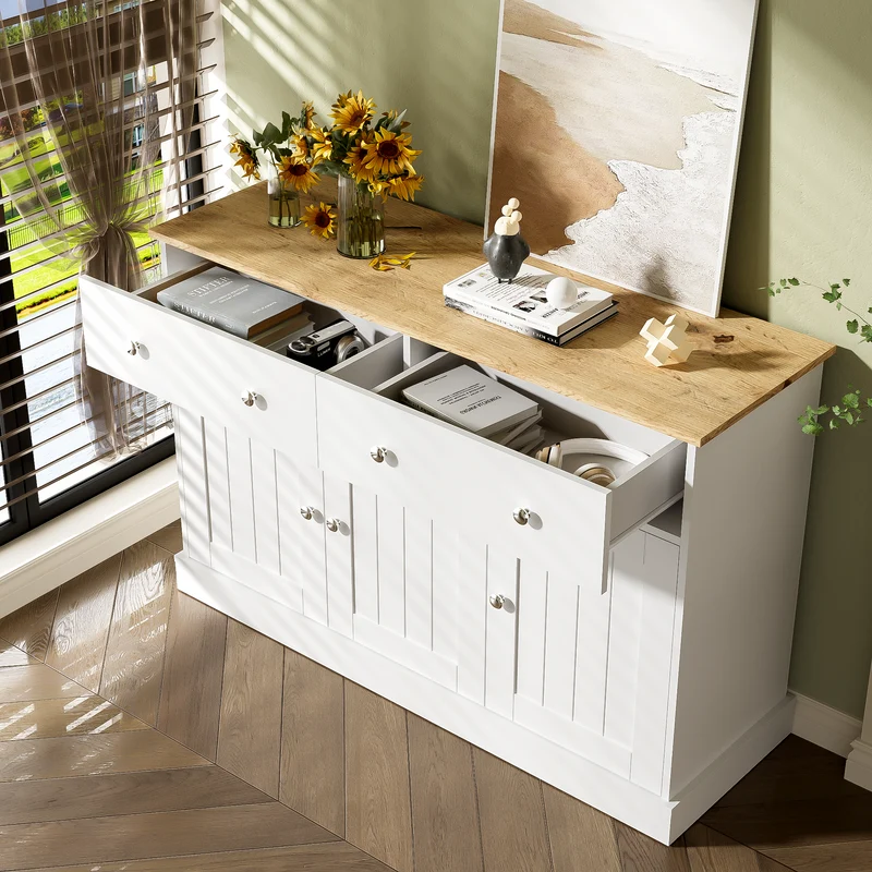 Buffet blanc texture gravée avec espace de rangement IKTEK