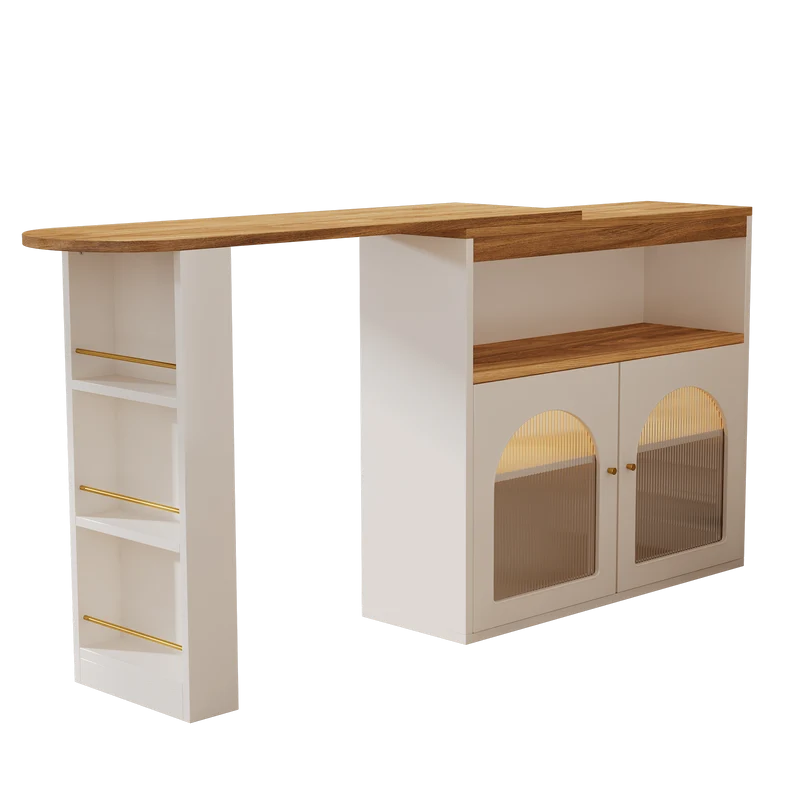 Table de bar extensible rotative moderne blanc avec rangement et bande lumineuse LED THRUTELS WHITE