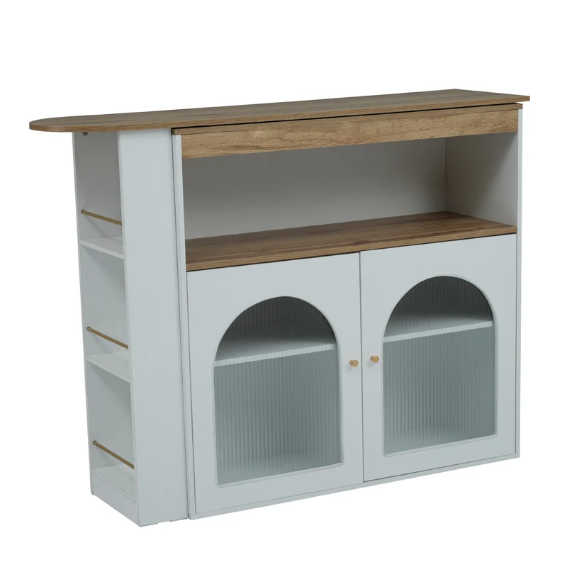 Table de bar extensible rotative moderne blanc avec rangement et bande lumineuse LED THRUTELS WHITE