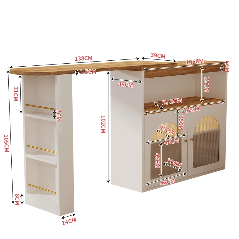 Table de bar extensible rotative moderne blanc avec rangement et bande lumineuse LED THRUTELS WHITE