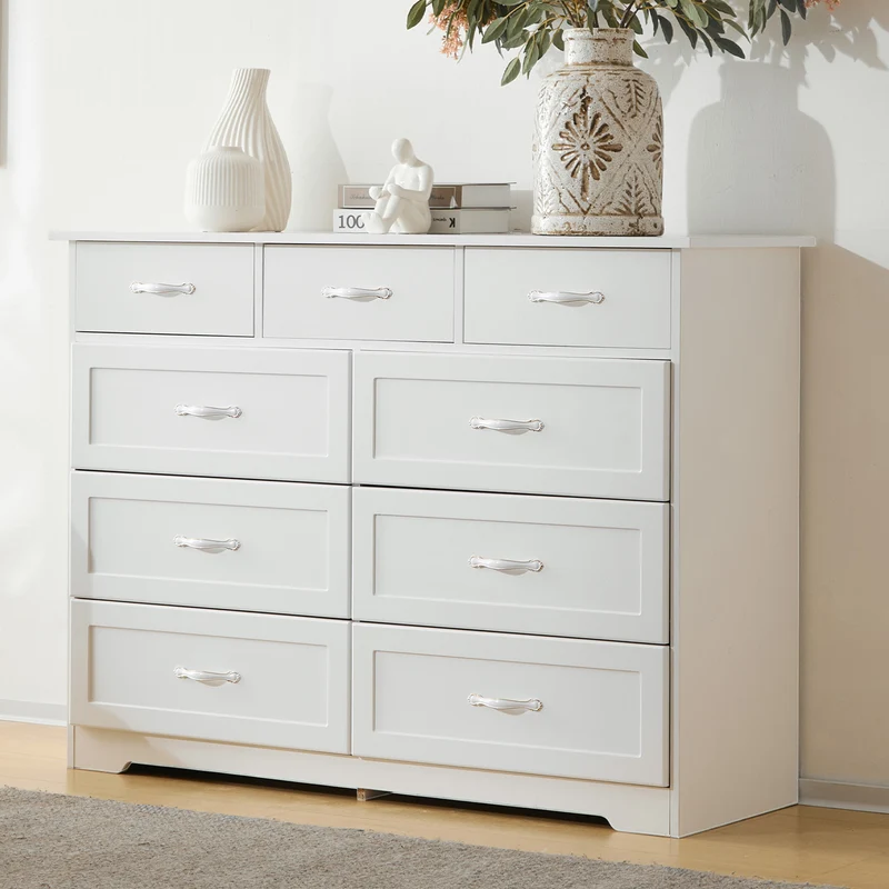 Buffet blanc à 9 tiroirs avec poignées en métal 120Lx40Px88H NALGUNS