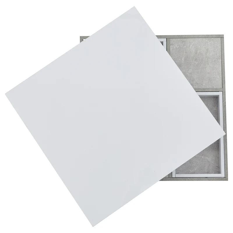 Table basse double plateau brillant pivotant à 360° en blanc et effet marbre grise clair 70*70cm ACHO