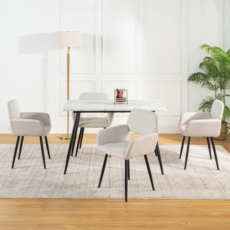 Lot de 4 chaises de salle à manger scandinaves tissu beige pieds noirs MAYFAIR BEIGE X2