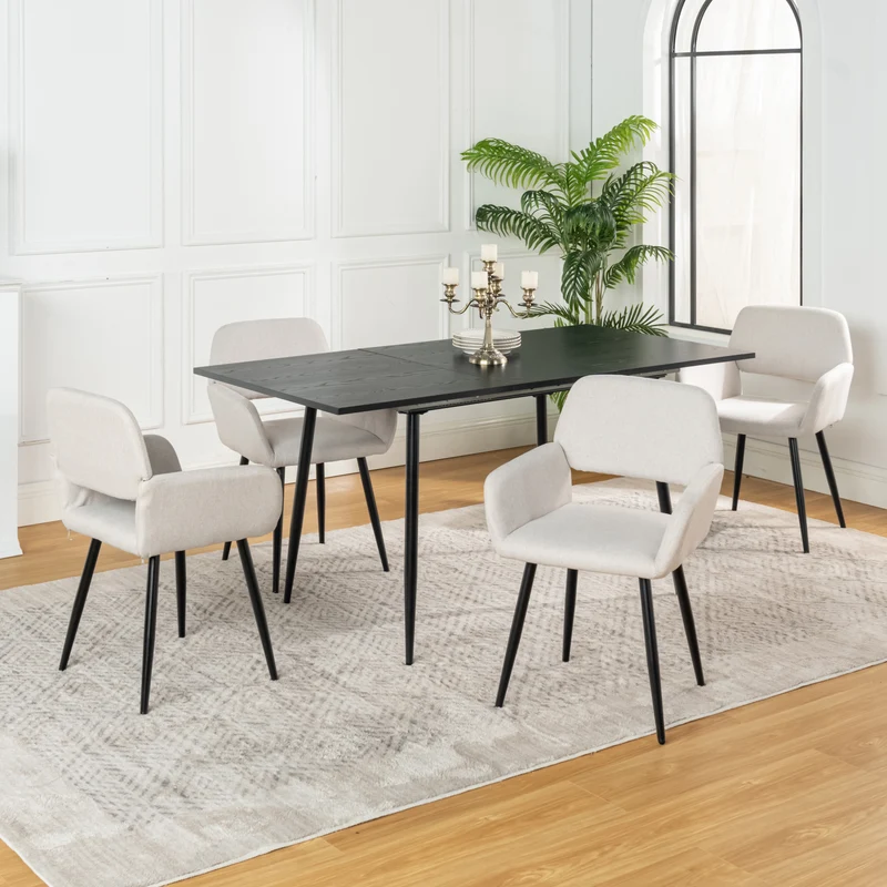 Lot de 4 chaises de salle à manger scandinaves tissu beige pieds noirs MAYFAIR BEIGE X2