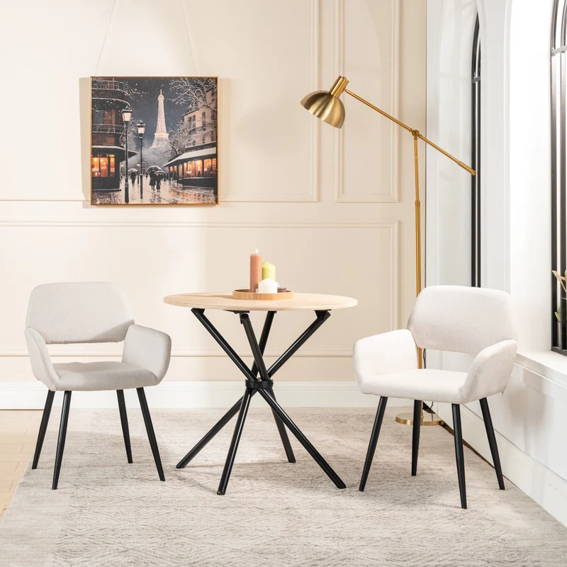 Lot de 4 chaises de salle à manger scandinaves tissu beige pieds noirs MAYFAIR BEIGE X2