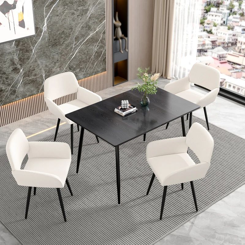 Lot de 2 chaises de salle à manger scandinaves tissu beige pieds noirs MAYFAIR BEIGE