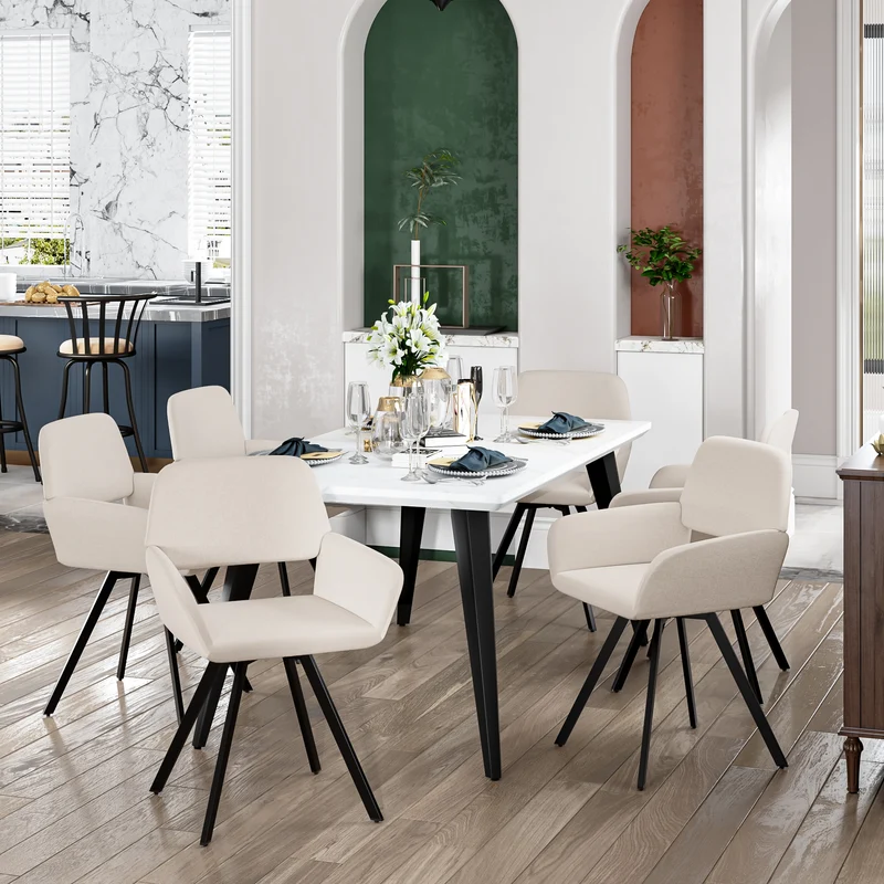 Lot de 2 chaises de salle à manger scandinaves tissu beige pieds noirs MAYFAIR BEIGE