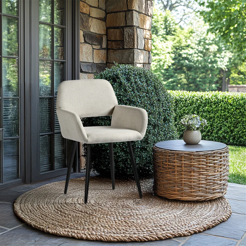 Lot de 2 chaises de salle à manger scandinaves tissu beige pieds noirs MAYFAIR BEIGE