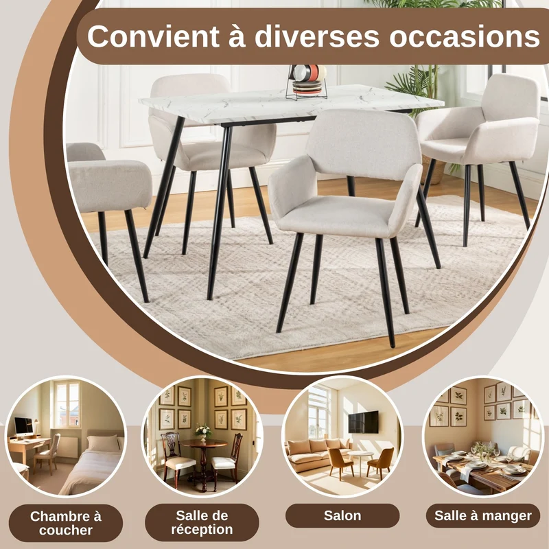 Lot de 2 chaises de salle à manger scandinaves tissu beige pieds noirs MAYFAIR BEIGE