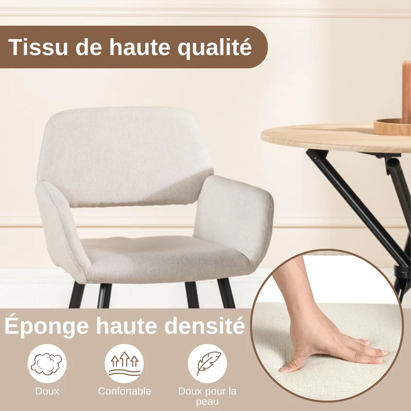 Lot de 2 chaises de salle à manger scandinaves tissu beige pieds noirs MAYFAIR BEIGE