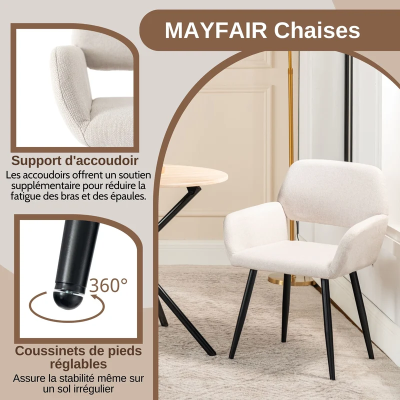 Lot de 2 chaises de salle à manger scandinaves tissu beige pieds noirs MAYFAIR BEIGE