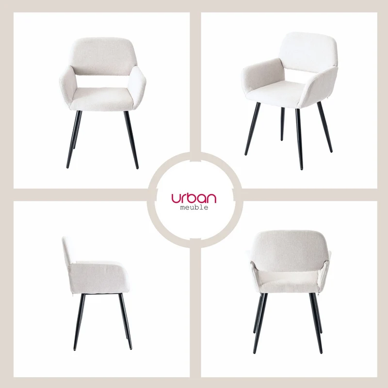 Lot de 2 chaises de salle à manger scandinaves tissu beige pieds noirs MAYFAIR BEIGE