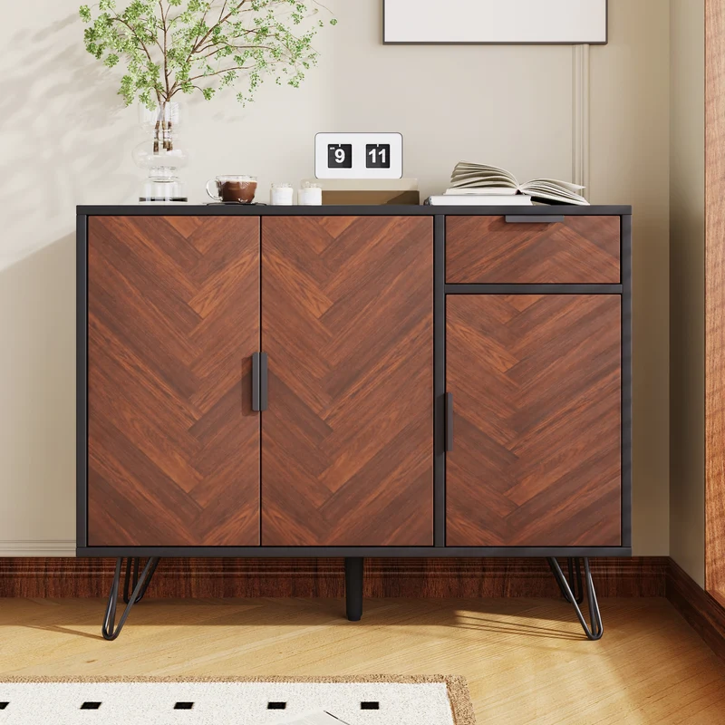 Buffet moderne effet bois foncé et noir avec tiroir 90x30x71,5cm BHOCAINS