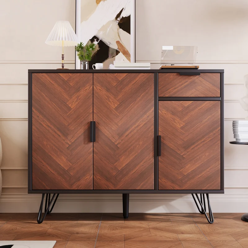 Buffet moderne effet bois foncé et noir avec tiroir 90x30x71,5cm BHOCAINS