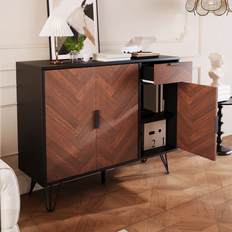Buffet moderne effet bois foncé et noir avec tiroir 90x30x71,5cm BHOCAINS