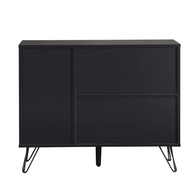 Buffet moderne effet bois foncé et noir avec tiroir 90x30x71,5cm BHOCAINS
