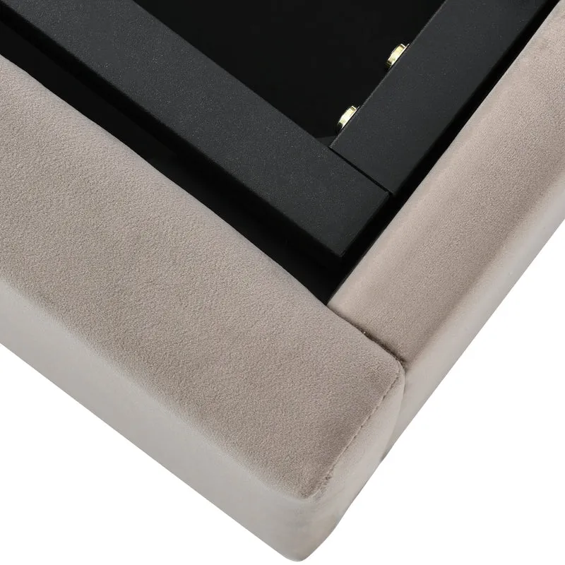 Lit coffre double tête de lit réglable, velours gris avec espace de rangement TEGZA