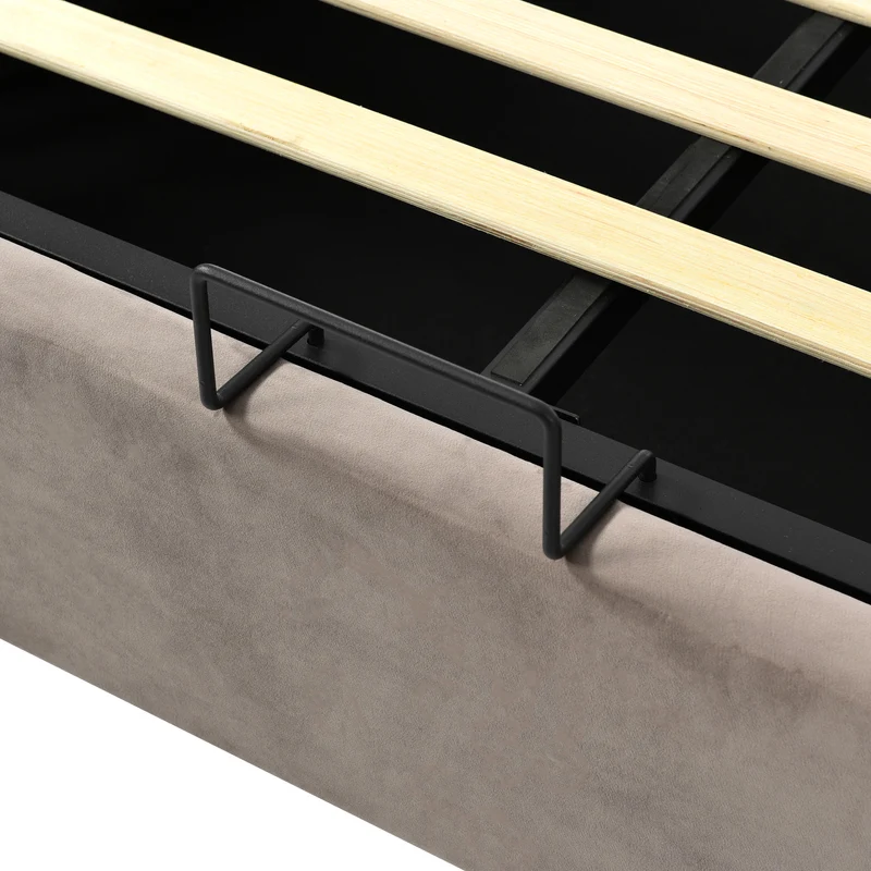 Lit coffre double tête de lit réglable, velours gris avec espace de rangement TEGZA