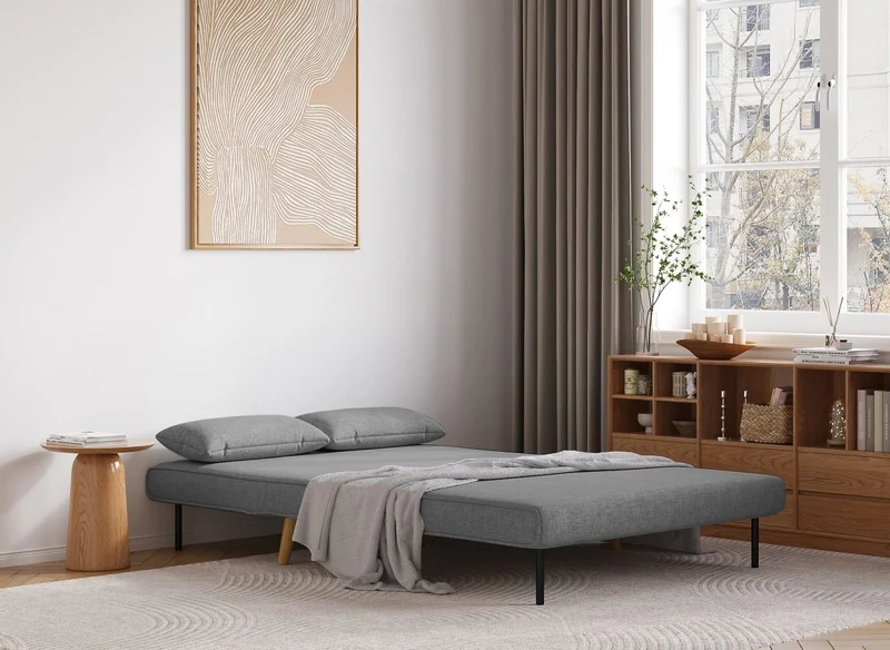 Canapé clic clac 2 places en tissu gris TONKA