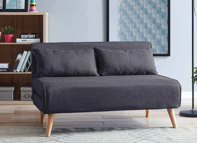 Canapé clic clac 2 places en tissu gris TONKA