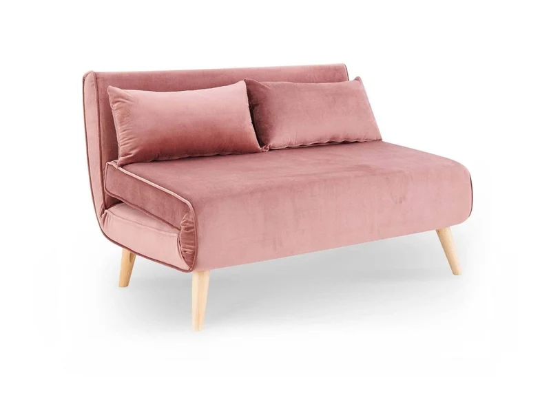 Canapé clic clac 2 places en velours rose TONKA
