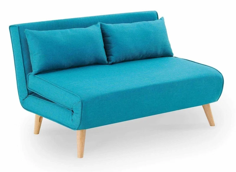 Canapé clic clac 2 places en tissu bleu turquoise TONKA