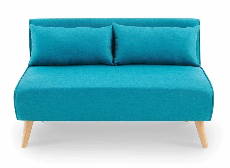 Canapé clic clac 2 places en tissu bleu turquoise TONKA