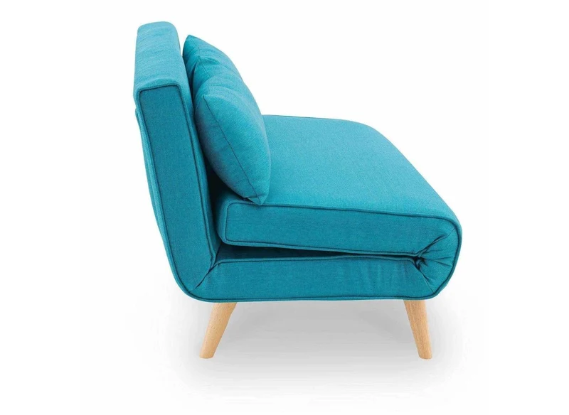 Canapé clic clac 2 places en tissu bleu turquoise TONKA