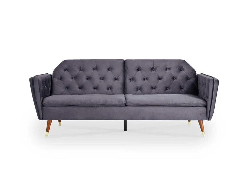 Canapé clic-clac convertible 3 places en tissu velours gris ARIANE