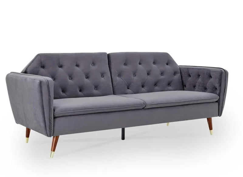 Canapé clic-clac convertible 3 places en tissu velours gris ARIANE