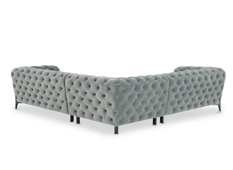 Canapé d'angle fixe capitonné chesterfield velours gris CARMEN
