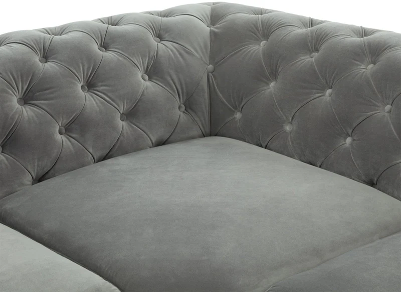 Canapé d'angle fixe capitonné chesterfield velours gris CARMEN